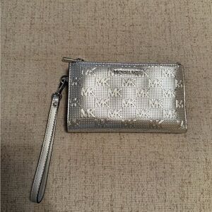 Michael Kors Metallic Silver Wristlet